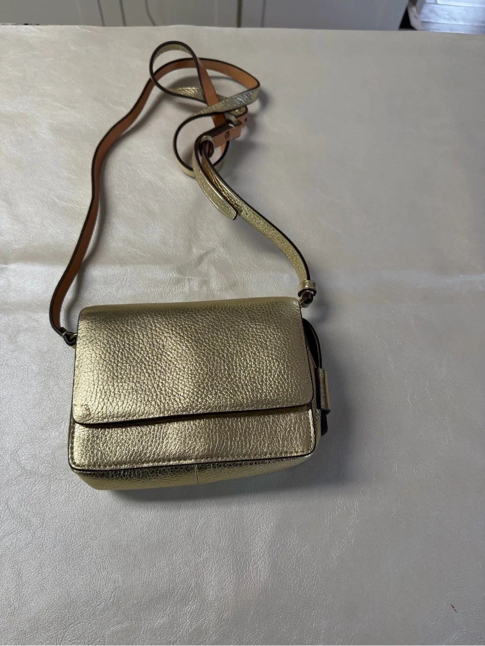 J. Crew Metallic Gold Pebbled Leather Crossbody Bag